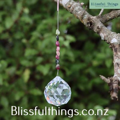 Rainbow Catcher Sphere 40mm with Mixed Tournaline Beads