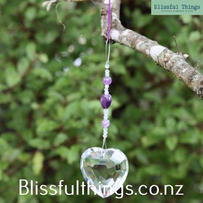 Rainbow Catcher Heart 44mm with Amethyst Beads.