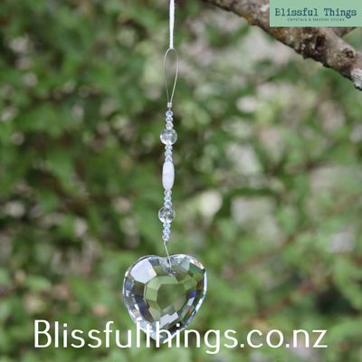 Rainbow Catcher Heart 44mm with Quartz Beads.