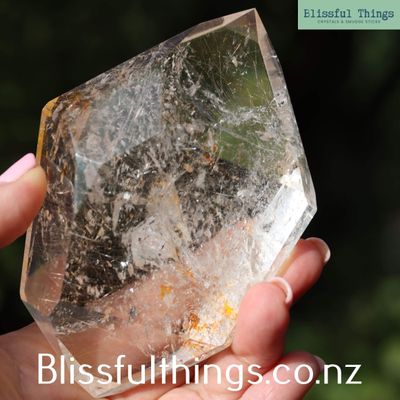 Rutile/Rutilated Quartz Double Terminated Free Form with Golden Healer Inclusions.