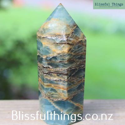 Blue Onyx / Lumerian Aquatine Calcite Tower