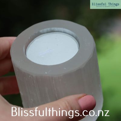 Selenite, Satin Spar Round Tea Light Candle Holder