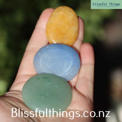 Flat Stone Lot, Yellow Agate, Blue Quartz and Green Aventurine
