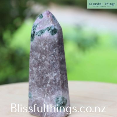 Green Tourmaline in Lepidolite Tower