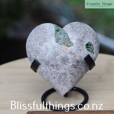 Green Tourmaline in Lepidolite Heart with Stand