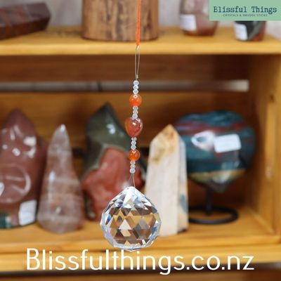 Rainbow Catcher Sphere 40mm with Carnelian Beads