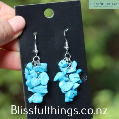 Blue Dyed Howlite Grape Chip Earrings