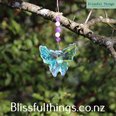 Butterfly Rainbow Catcher with Amethyst &amp; Rose Quartz