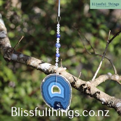 Blue Dyed Agate Hanger with Sodalite and Amethyst Beads