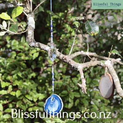 Blue Dyed Agate Hanger with sun catcher and Sodalite Beads