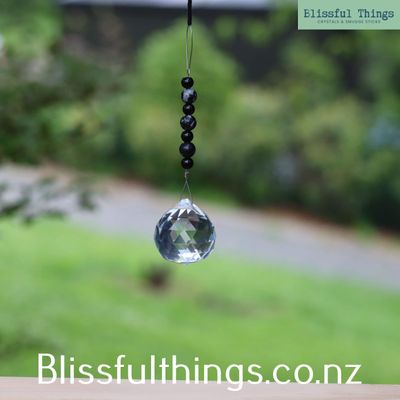 Rainbow Catcher - Sphere with Obsidian Beads