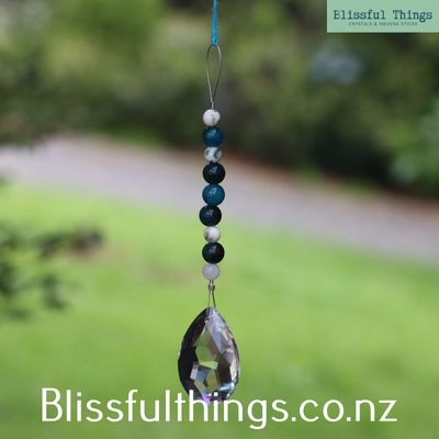 Rainbow Catcher - Teardrop with Tree Agate &amp; Apatite beads
