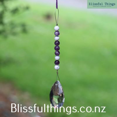 Rainbow Catcher - Teardrop with Amethyst &amp; Howlite beads