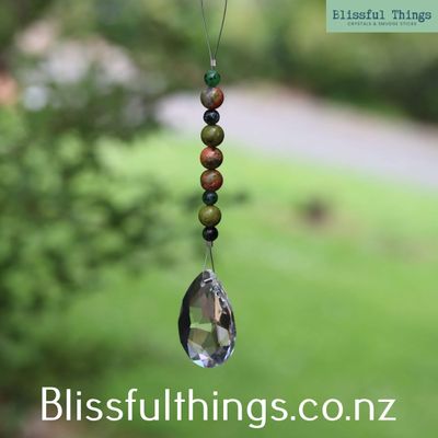 Rainbow Catcher - Teardrop with Zoisite and Unakite Beads