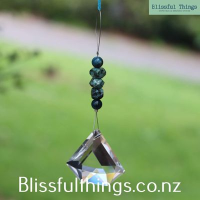 Rainbow Catcher - Five-sided Prism with Apatite &amp; Chrysocolla Beads