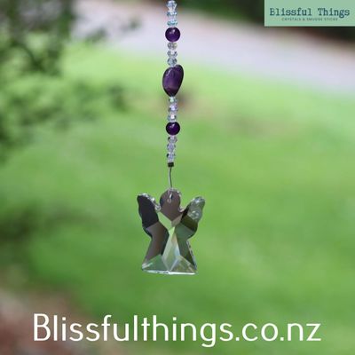Rainbow Catcher - Angel with Amethyst &amp; Glass Beads