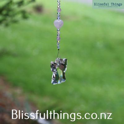 Rainbow Catcher - Angel with Rose Quartz &amp; Glass Beads