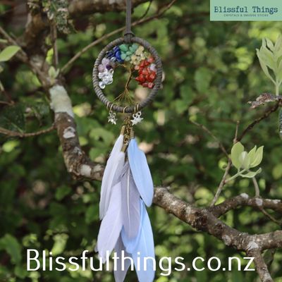 Tree of Life Dream Catcher - Blue and Chakra Stones