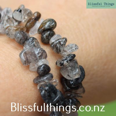 Black Tourmaline in Quartz, Chip Bracelet