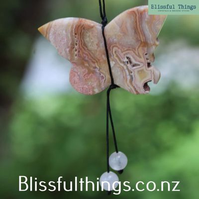 Crazy Lace Agate Butterfly Pendant