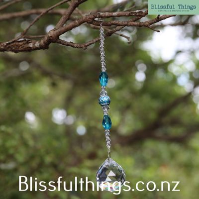 Sun Catcher Sphere 30mm with Lite Blue and Clear Beads