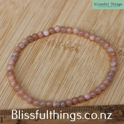 Peach Moonstone Fine Bracelet, 4mm round beads
