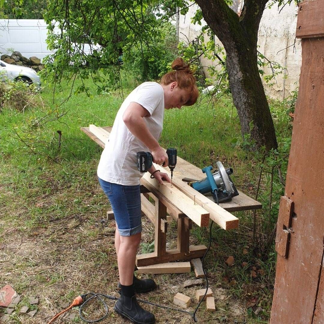 lady piercing wood