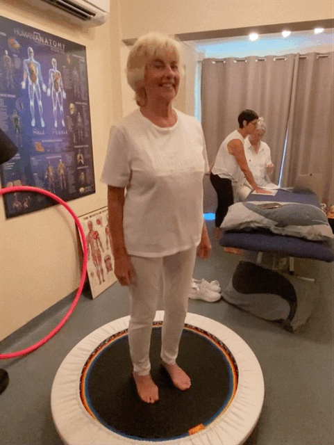 Model doing the health bounce on a XenPod during a testing session