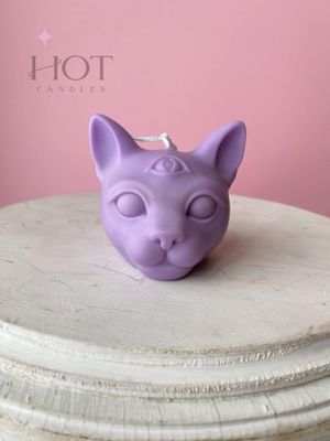 Enlightened Pussy ~ lilac | Cat Head Candle