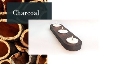 Wooden candle tea light holder  - Charcoal