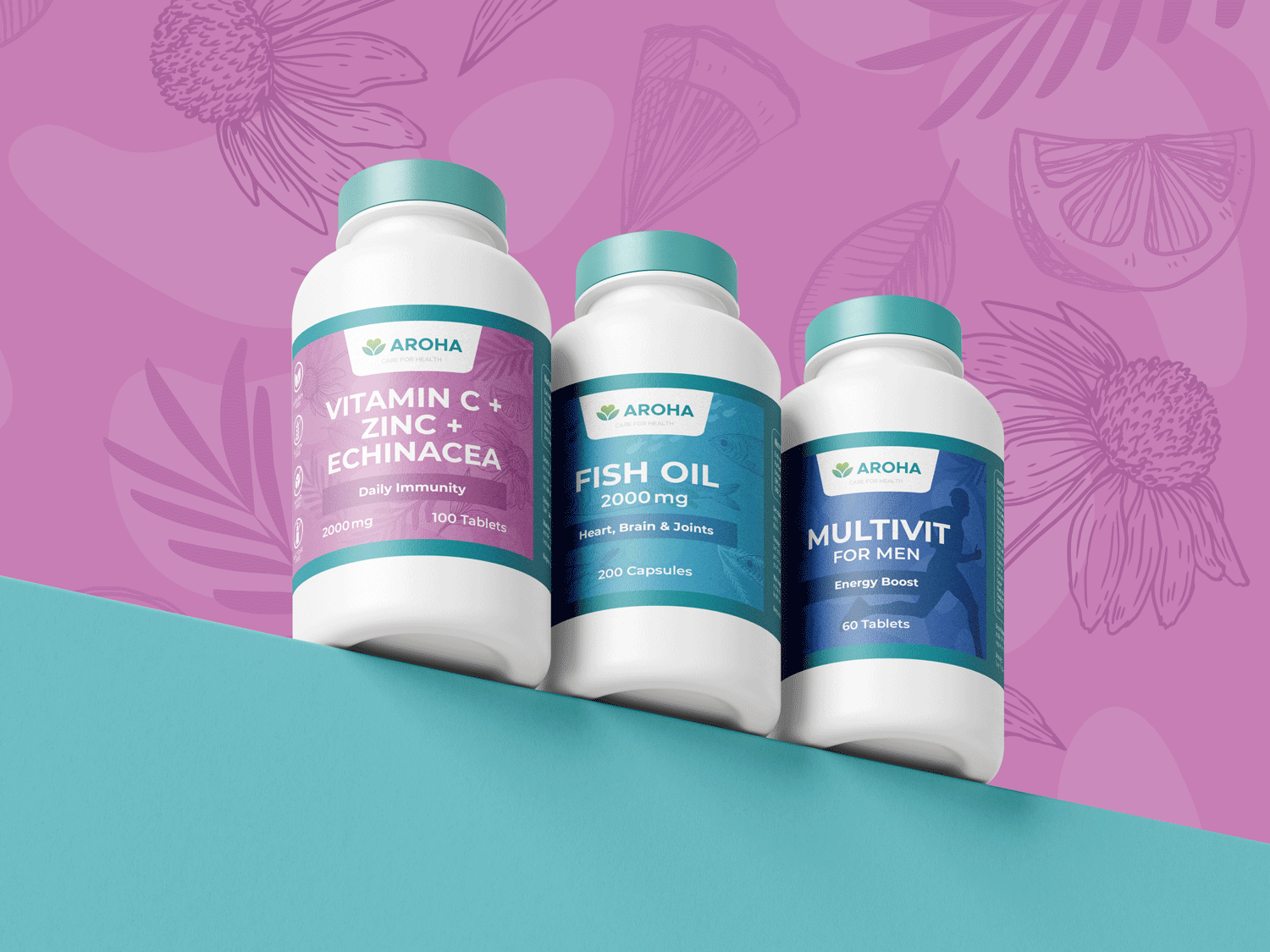 Packaging design by Hamilton designer for a supplement brand. 