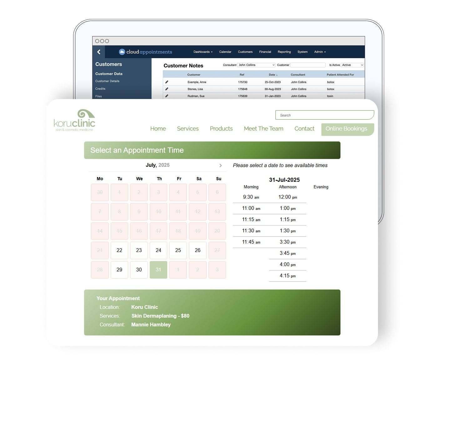 Online appointments made through internal calendar