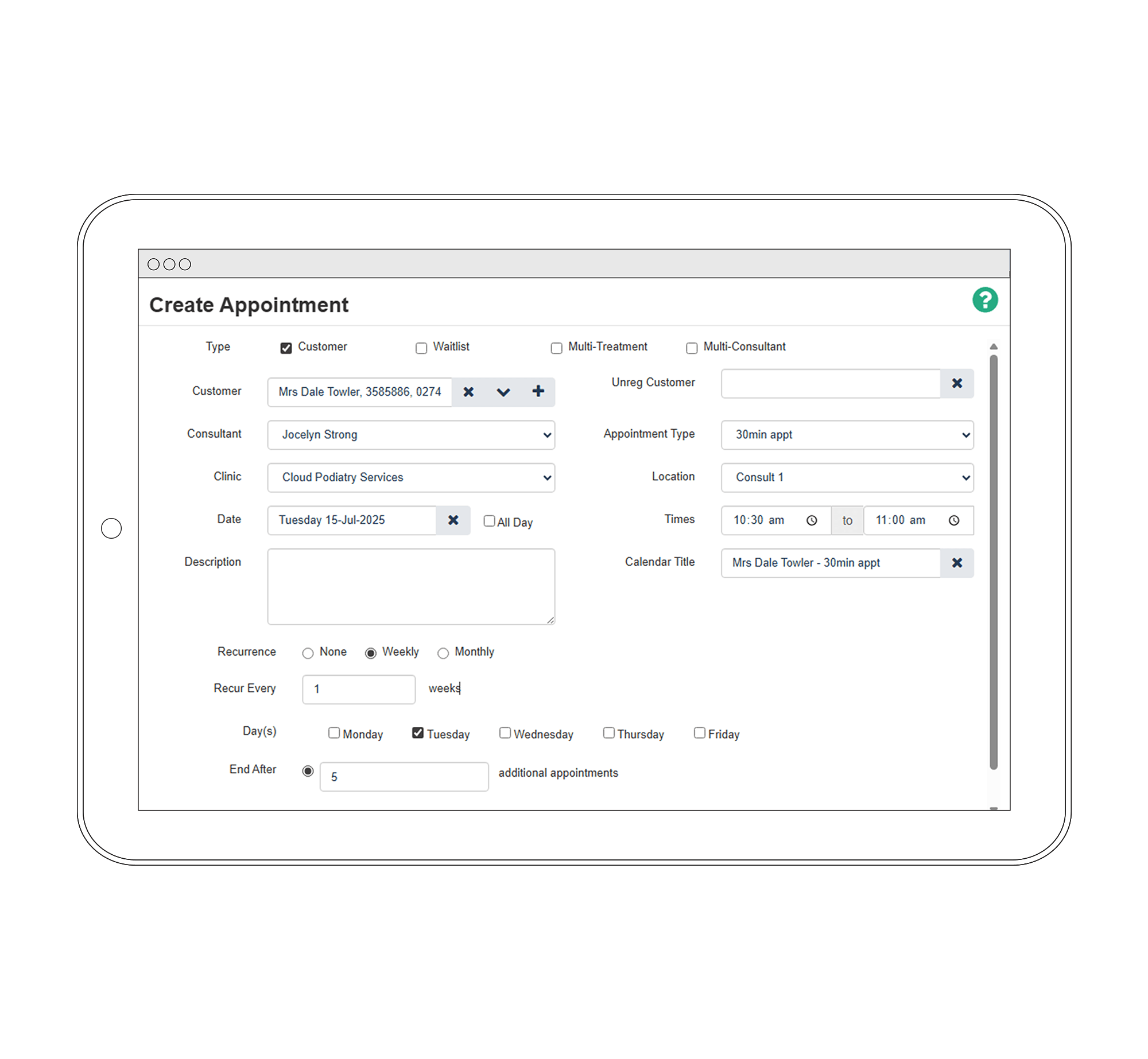 Create recurring client appointments