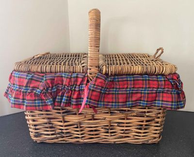 *Reduced to clear* Cane Picnic Basket with Picnicware