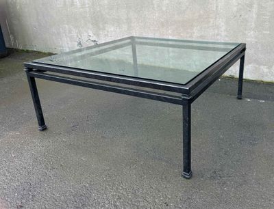 Large Metal Glass Top Coffee Table