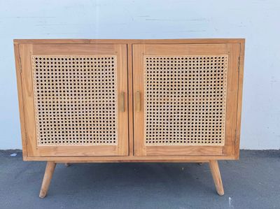 Cabinet - Solid Wood with Rattan Cupboard Fronts