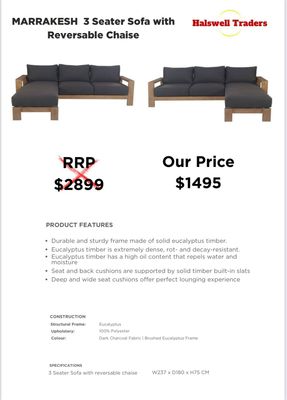 Marrakesh 3 Seater Sofa with Reversable Chaise