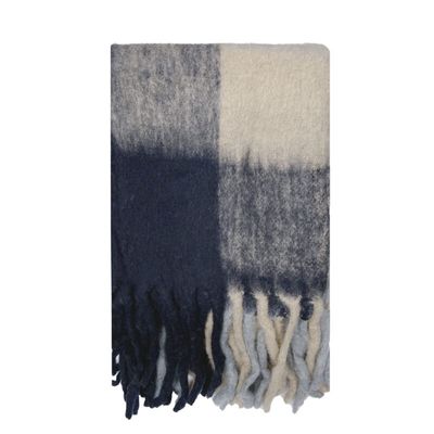 Linens &amp; More Bliss Wool Mohair Blend Hampton Throw - Blue/Beige