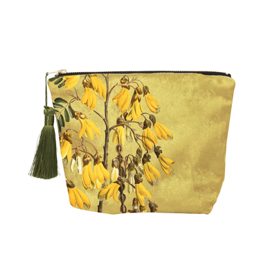 100% NZ Vintage Botanical Kowhai Velvet Cosmetic Bag