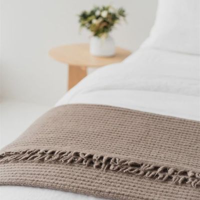 Foxtrot Home Mushroom Ribbed Wool Throw Blanket