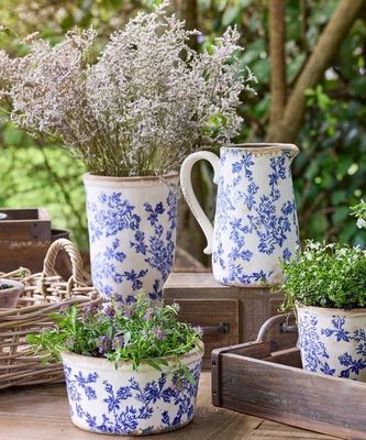 French Country Blue Floral Vase