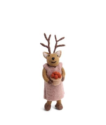 Gry &amp; Sif Small Brown Girly Deer With Berries