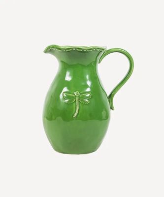 French Country Dragonfly Stoneware Green Jug