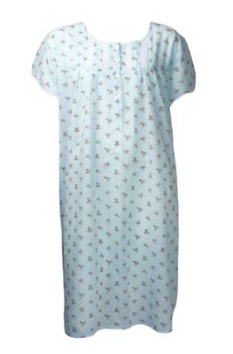 Alice &amp; Lily Cap Sleeve Summer Cotton Nightie with Swiss Dot, Lace &amp; Rosebud Print - Mint