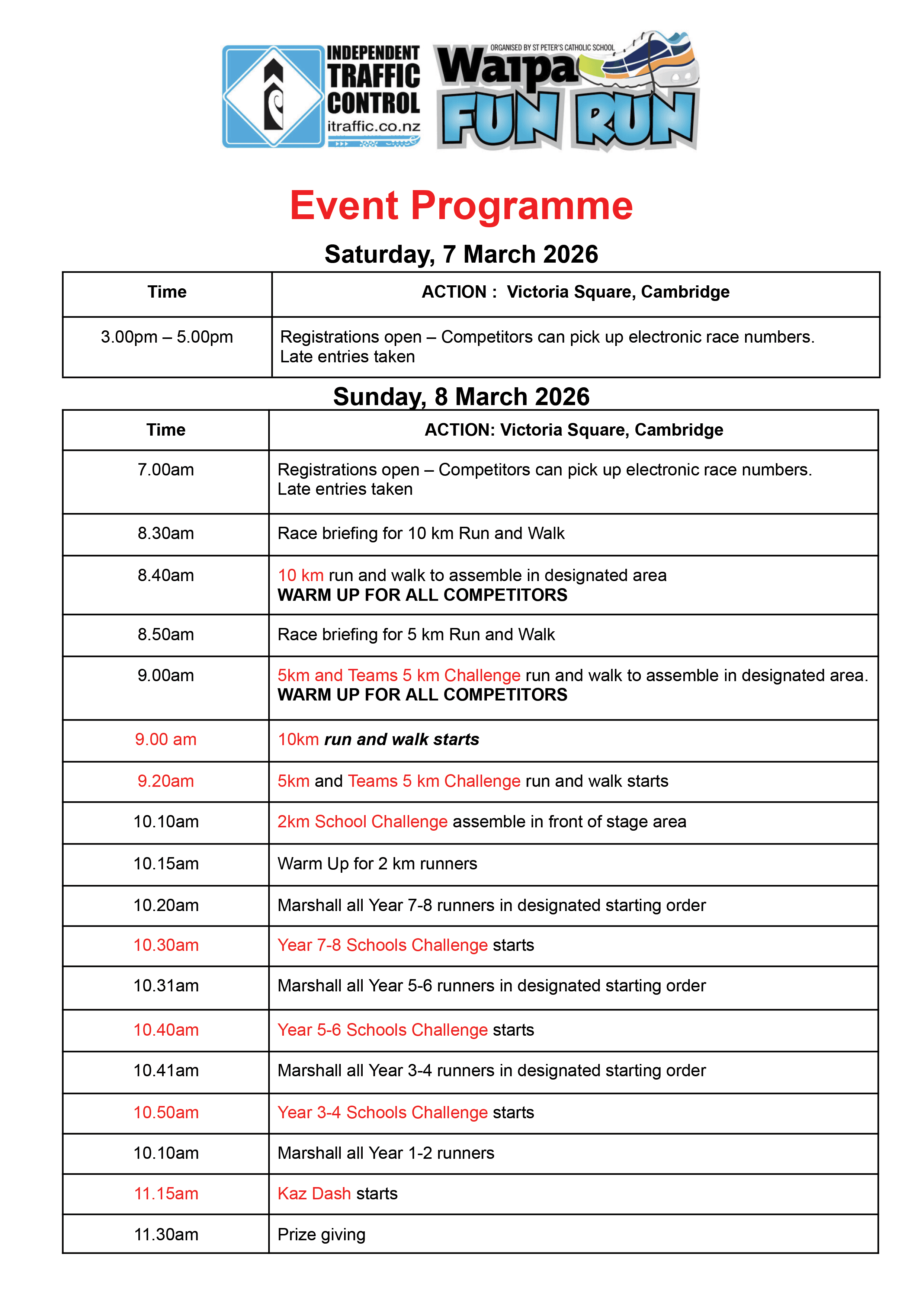 View the event programme for Waipa Fun Run 2023