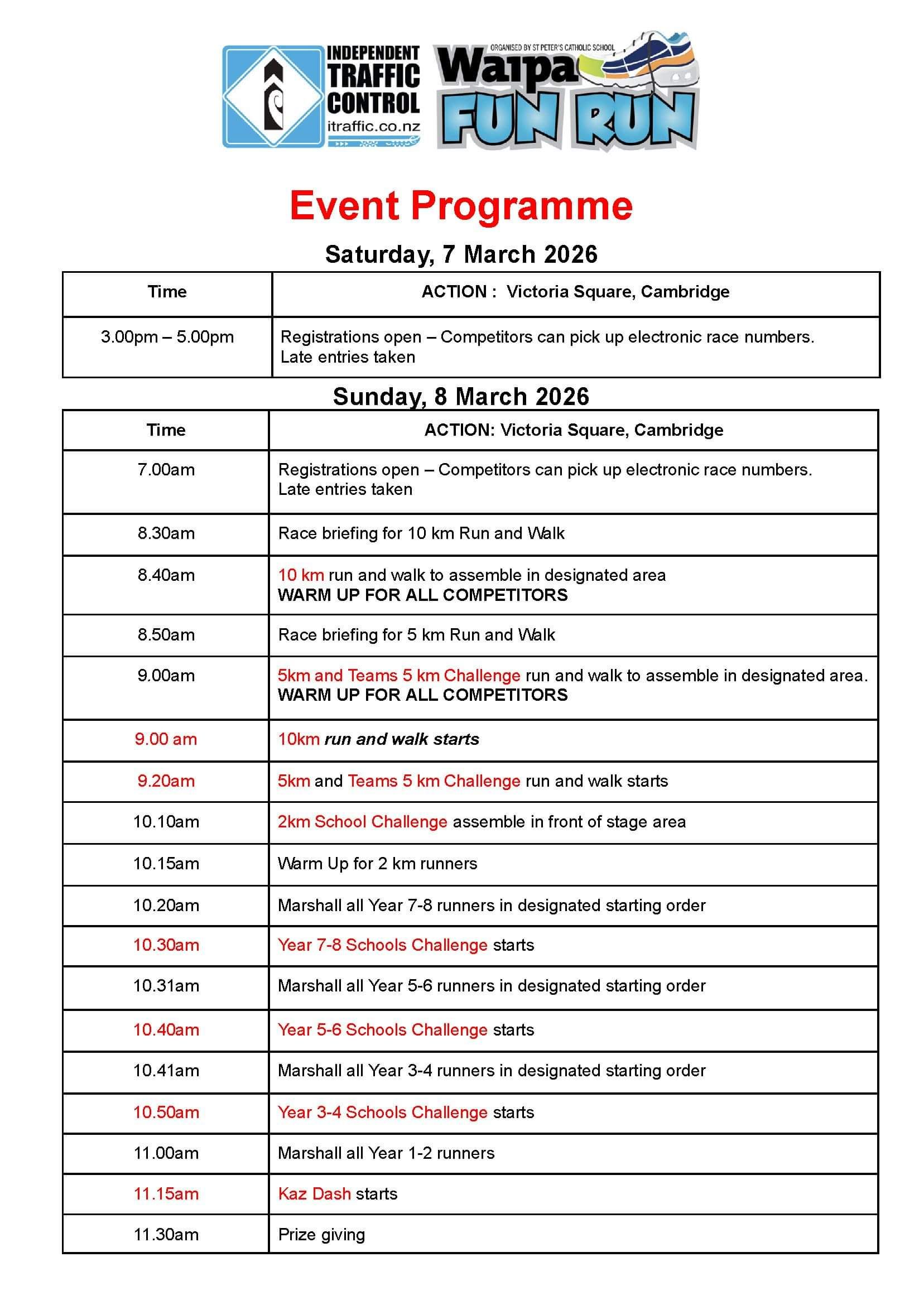View the event programme for Waipa Fun Run 2023