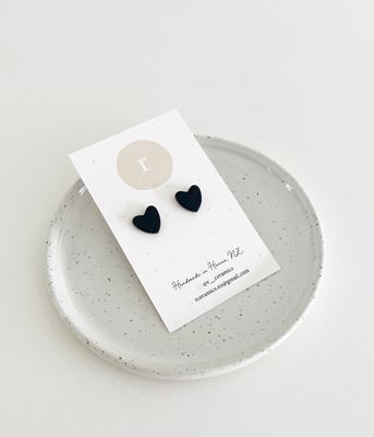 Ceramic Stud Earrings - Black Hearts