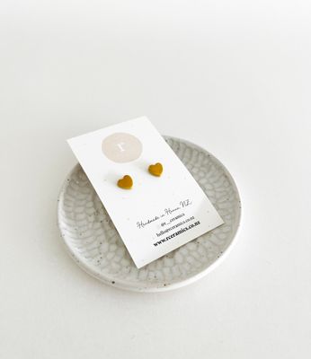 Ceramic Stud Earrings - Mini Mustard Hearts