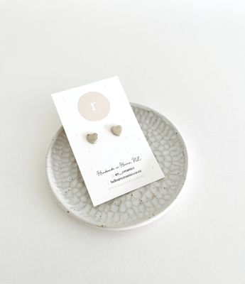 Ceramic Stud Earrings - Mini Natural Hearts