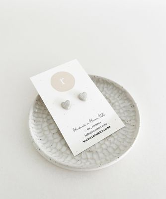 Ceramic Stud Earrings - Mini White Hearts